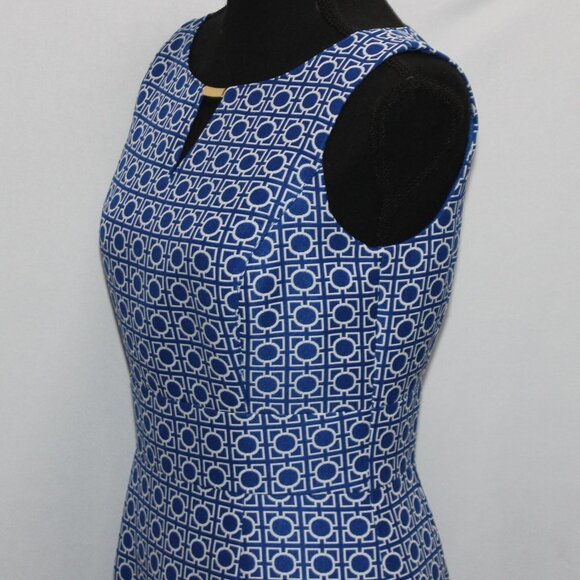Tahari Levine Studio A-Line Sleeveless Dress Zip-Up Blue & White - Picture 5 of 15